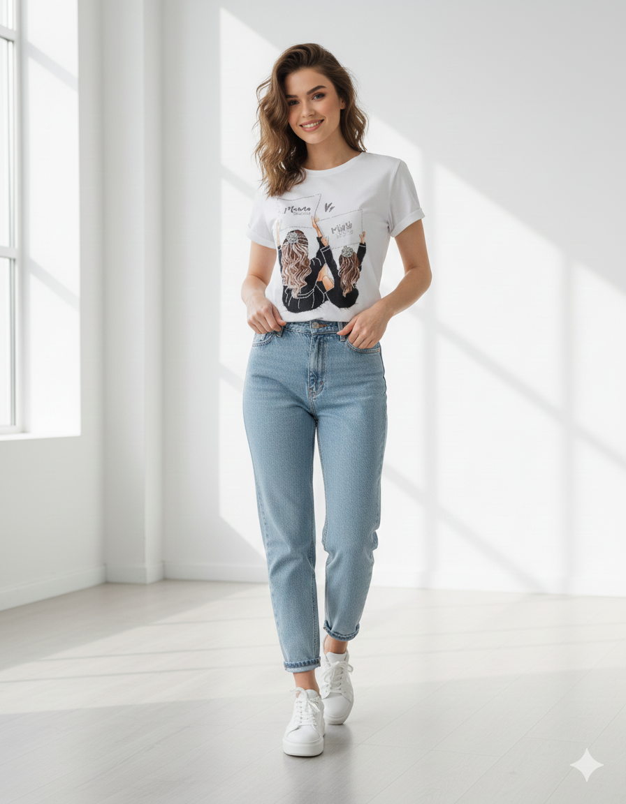 Camiseta "Studiomoda Boss" con Ilustración y Detalles de Pedrería