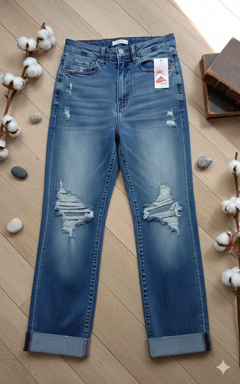 Jeans Straight Fit "Urban Destructed" con Doble Dobladillo