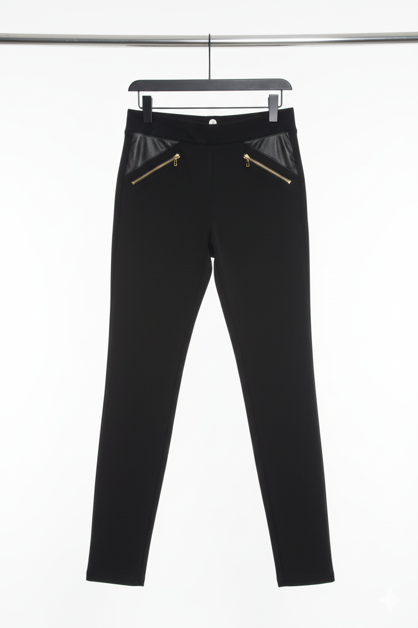 Pantalón Skinny Negro con Cierres Decorativos