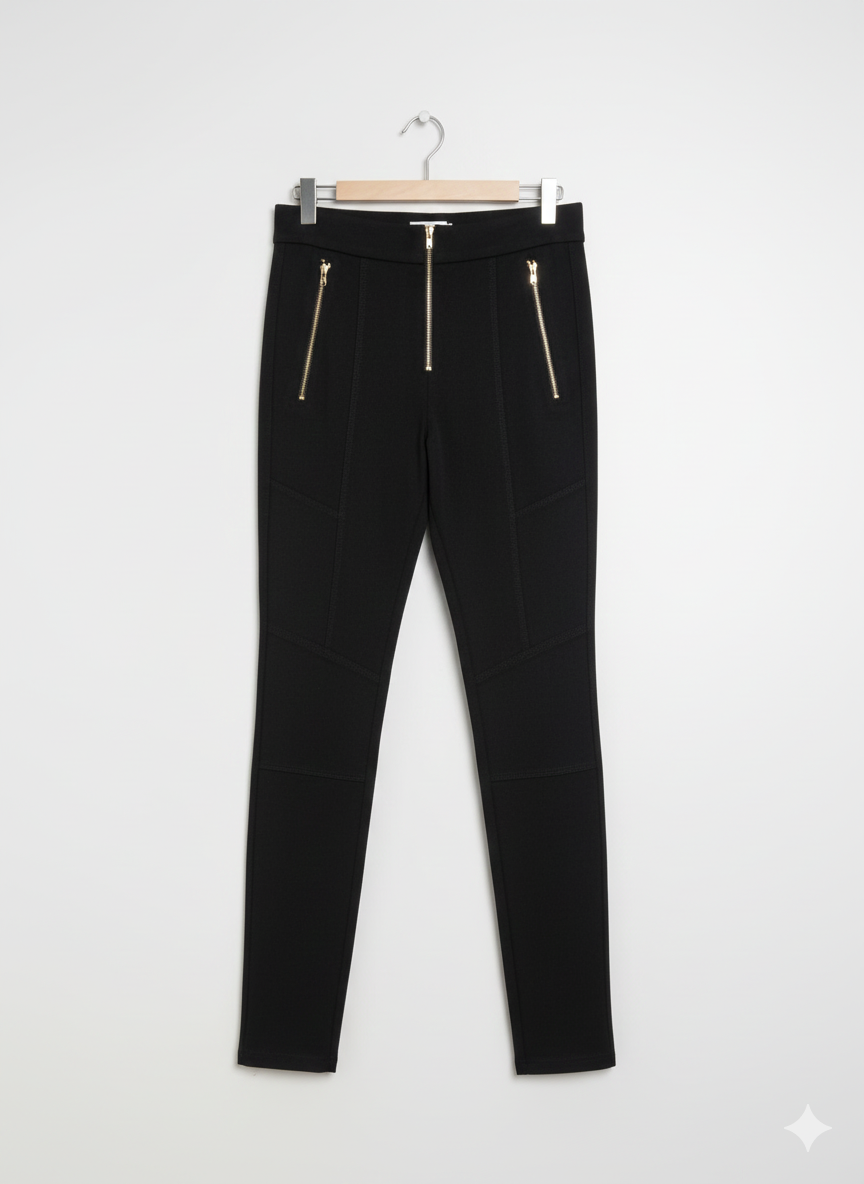 Pantalón Skinny Negro con Detalles en Efecto Cuero