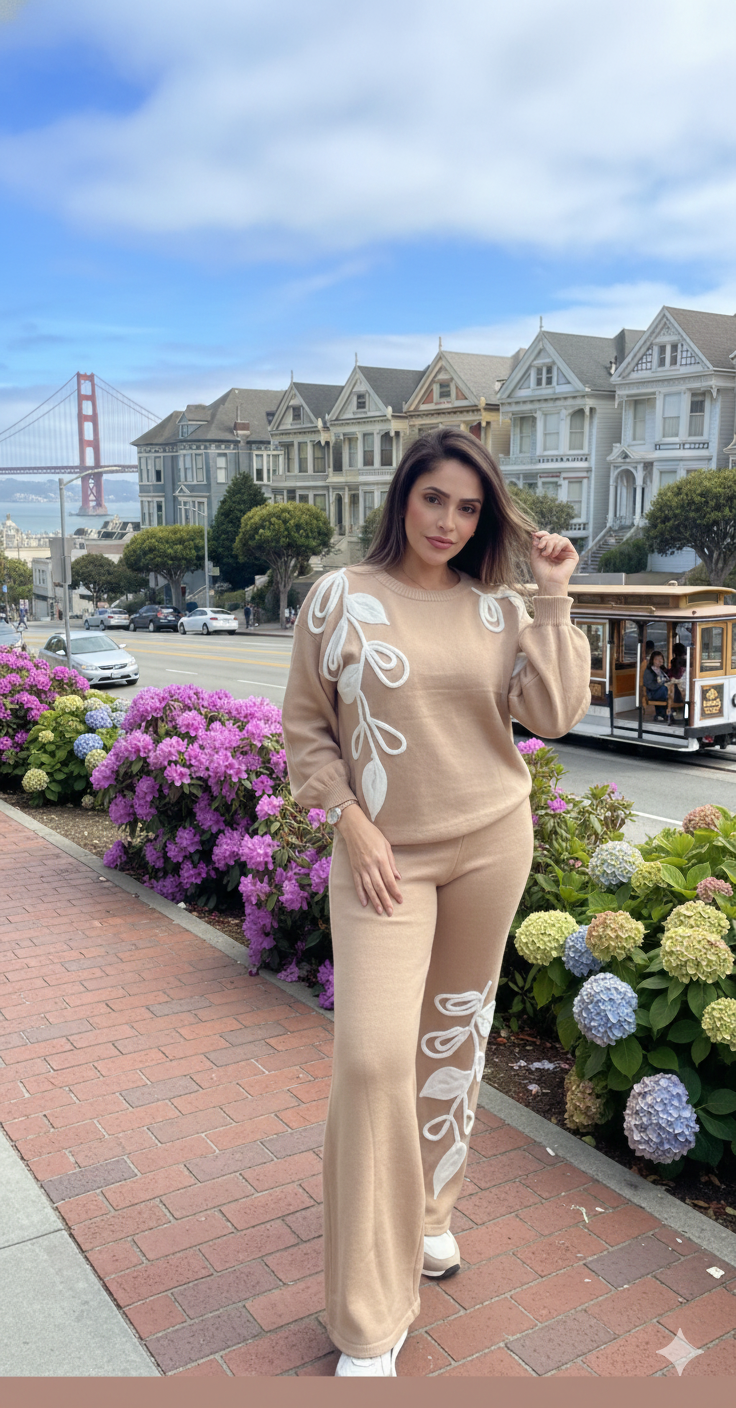 Set Knit Floral Nude