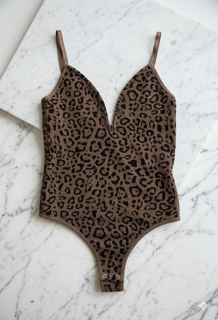Body "Wild Night" – Escote en V Profundo y Estampado de Leopardo