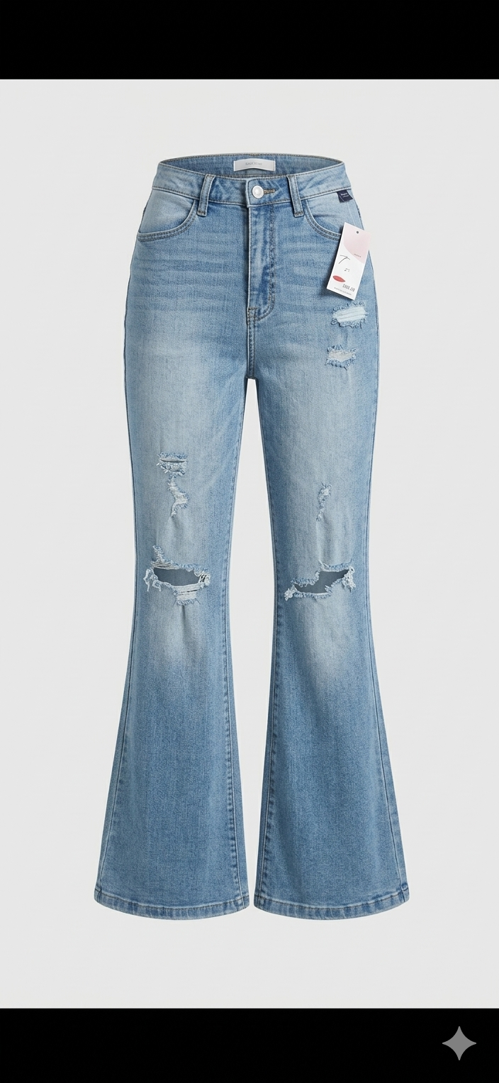 Jeans Flare "Vintage Sky" con Detalles de Desgaste Artístico