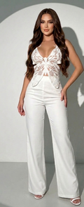 CONJUNTO "Metamorfosis" – Top de Mariposa en Organza y Pantalón Sastrero Wide-Leg 🤍🦋
