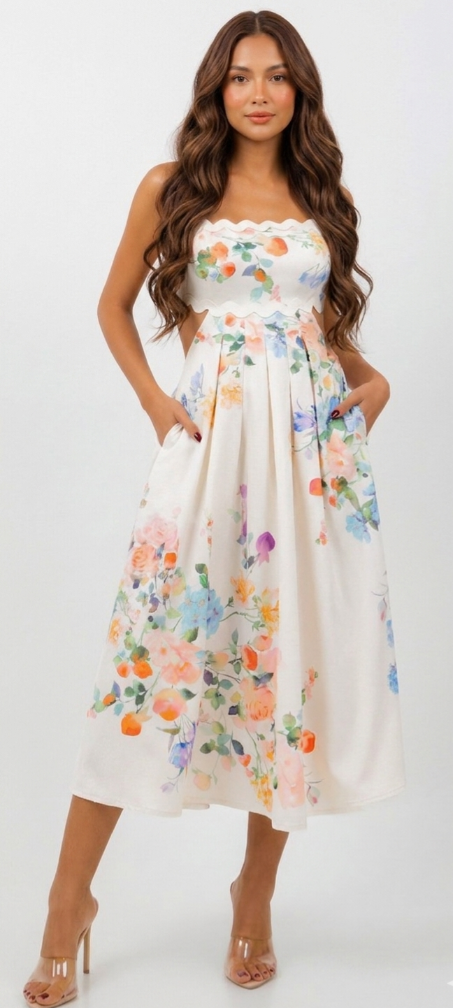 Vestido Midi Floral Garden con Recortes Laterale