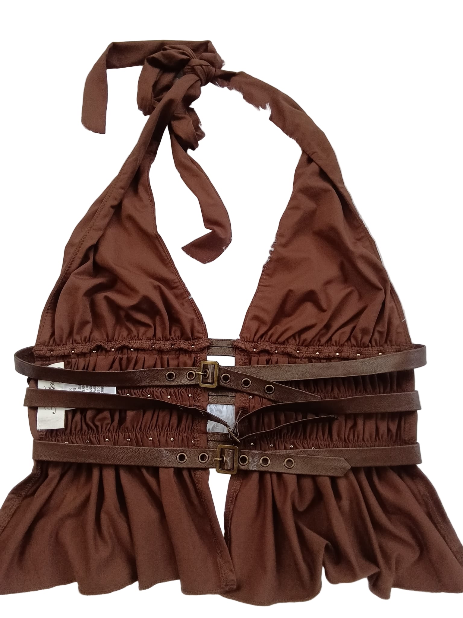 Indie split front studded open back halter top plunging v neckline with c Style TA31479-indie