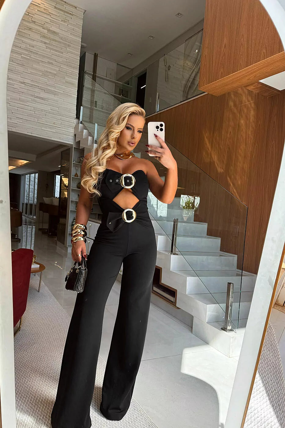 Enterizo"Midnight Glam" con Detalles de Hebillas Doradas