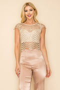 BLUSA  "Champagne Radiance" de Malla Calada con Lentejuelas
