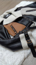 Chaqueta Aviador "Tricolor Shearling" con Paneles de Ecopiel y Borreguillo