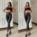 Pantalón Skinny Efecto Cuero con Cierre & Hebillas