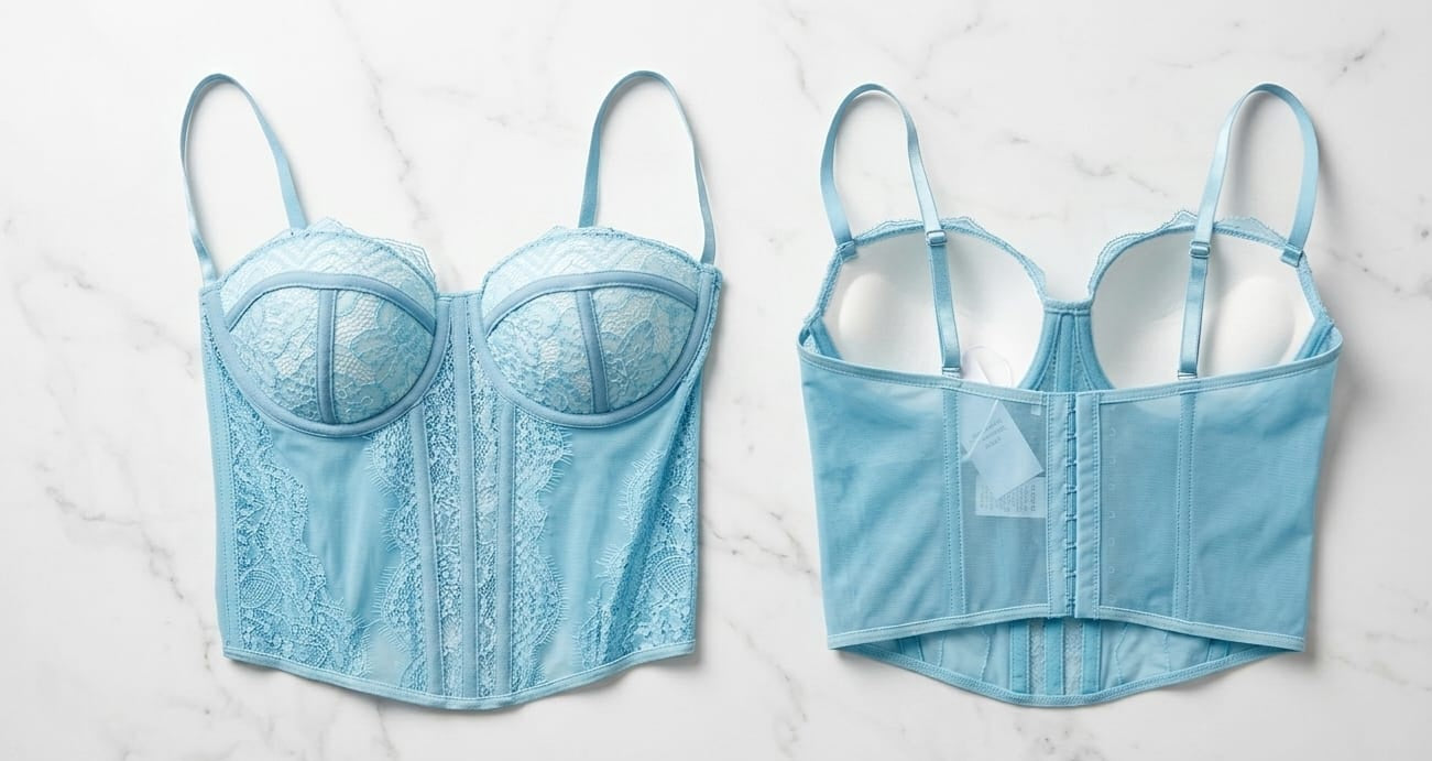 Corset "Sky Blue" – Encaje Floral y Tul Estructural