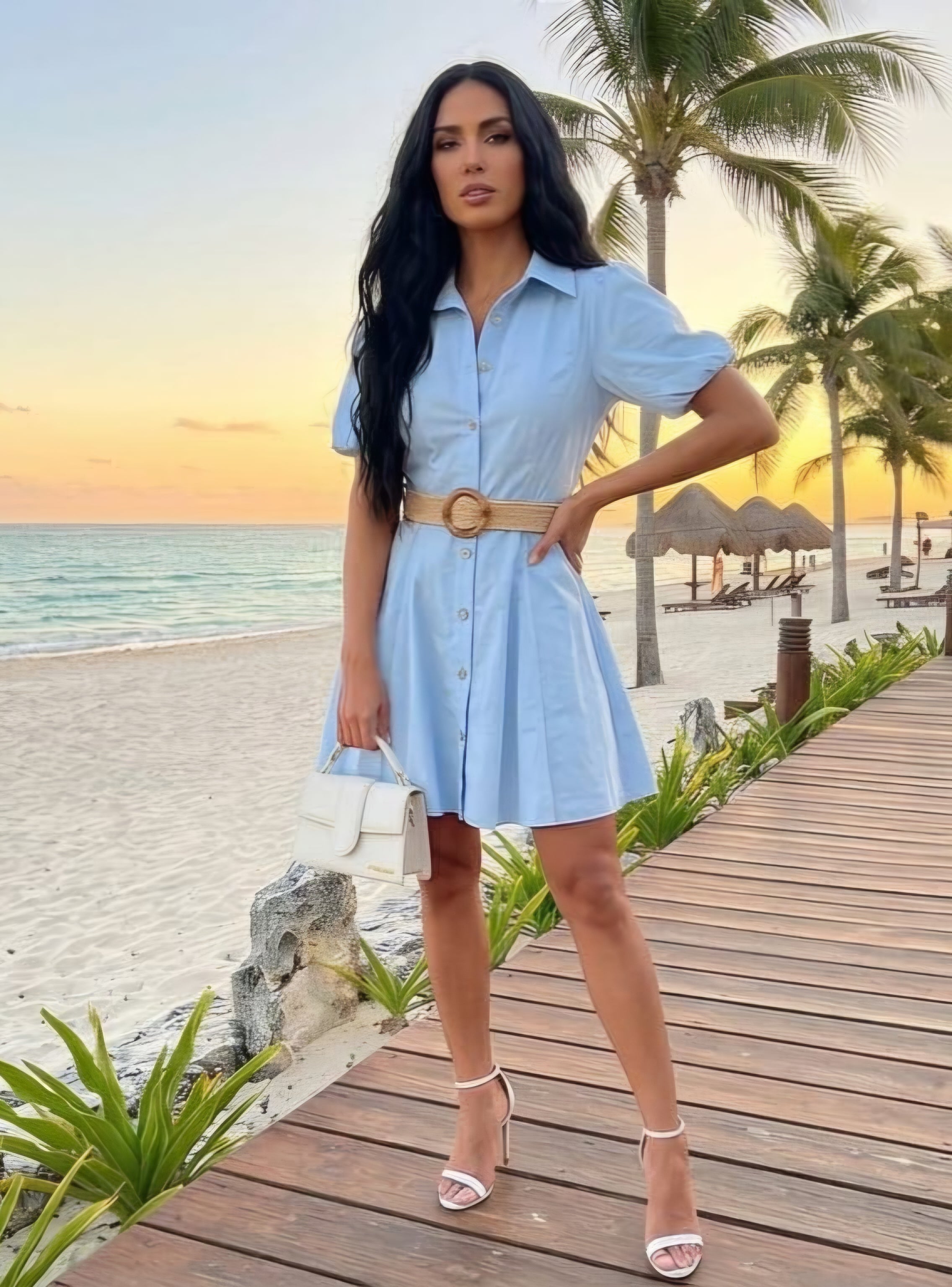 Vestido Camisero "Saint-Tropez" – Azul Cielo