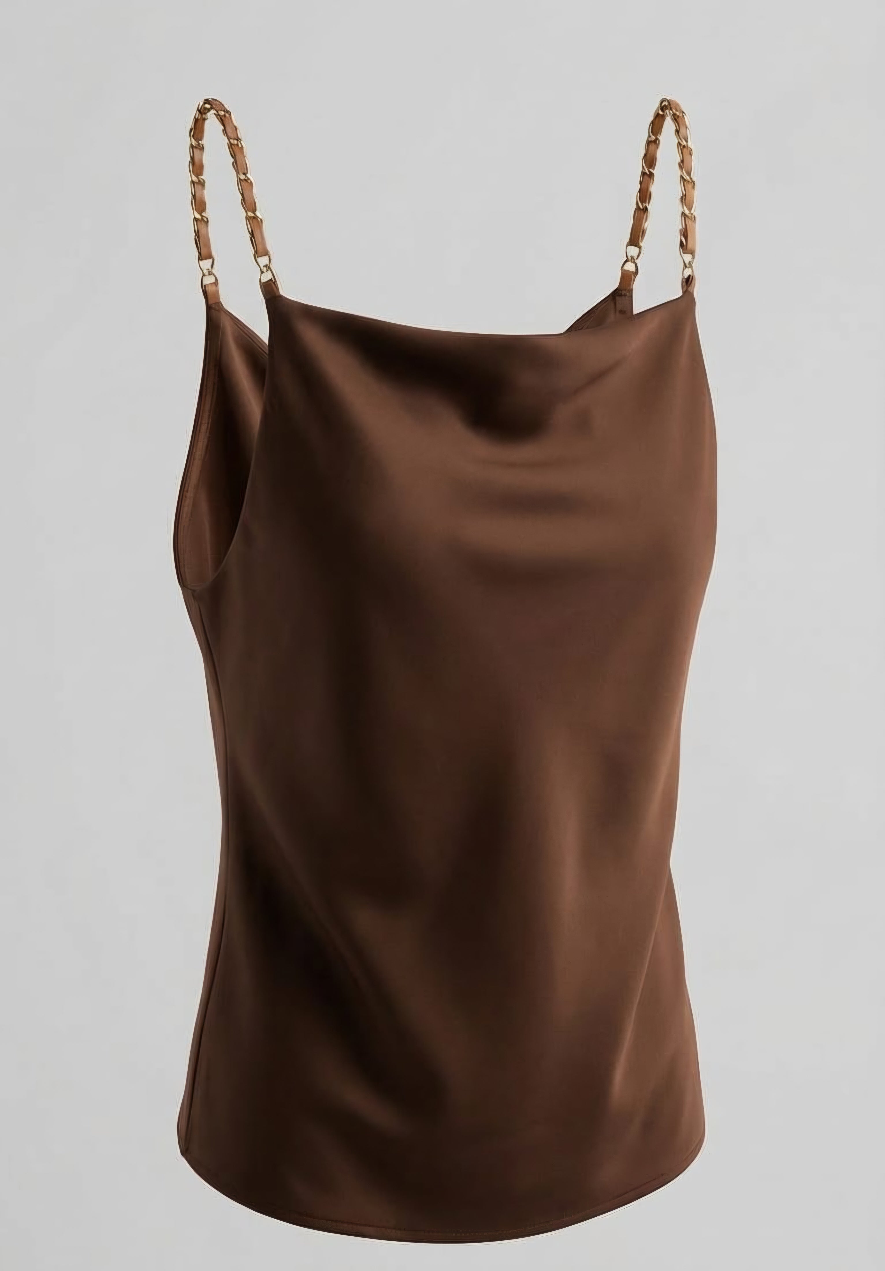 Blusa 'Giselle' con Tirantes de Eslabones y Cuello Desbocado