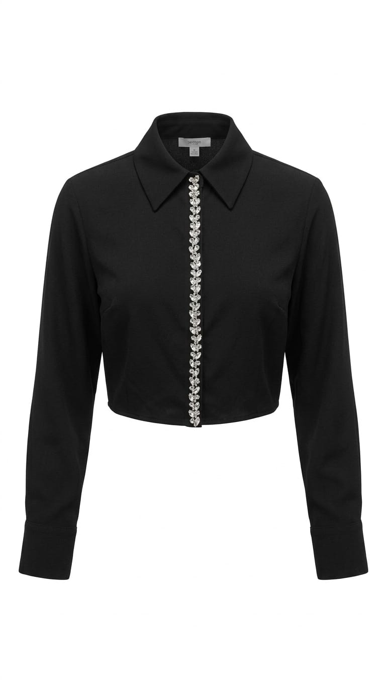 Blusa corta negra con cadena decorativa