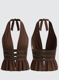 Top Halter "Rustic Earth" con Cinchas de Cuero y Tachuelas