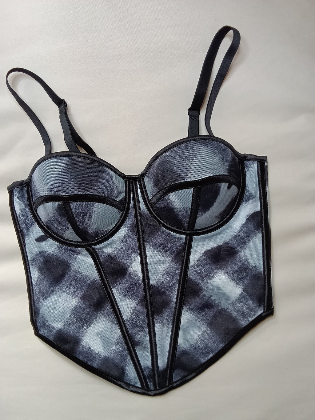 Top Corset "Grey Aura" con Estampado Difuminado y Varillas Contrastadas