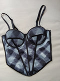 Top Corset "Grey Aura" con Estampado Difuminado y Varillas Contrastadas
