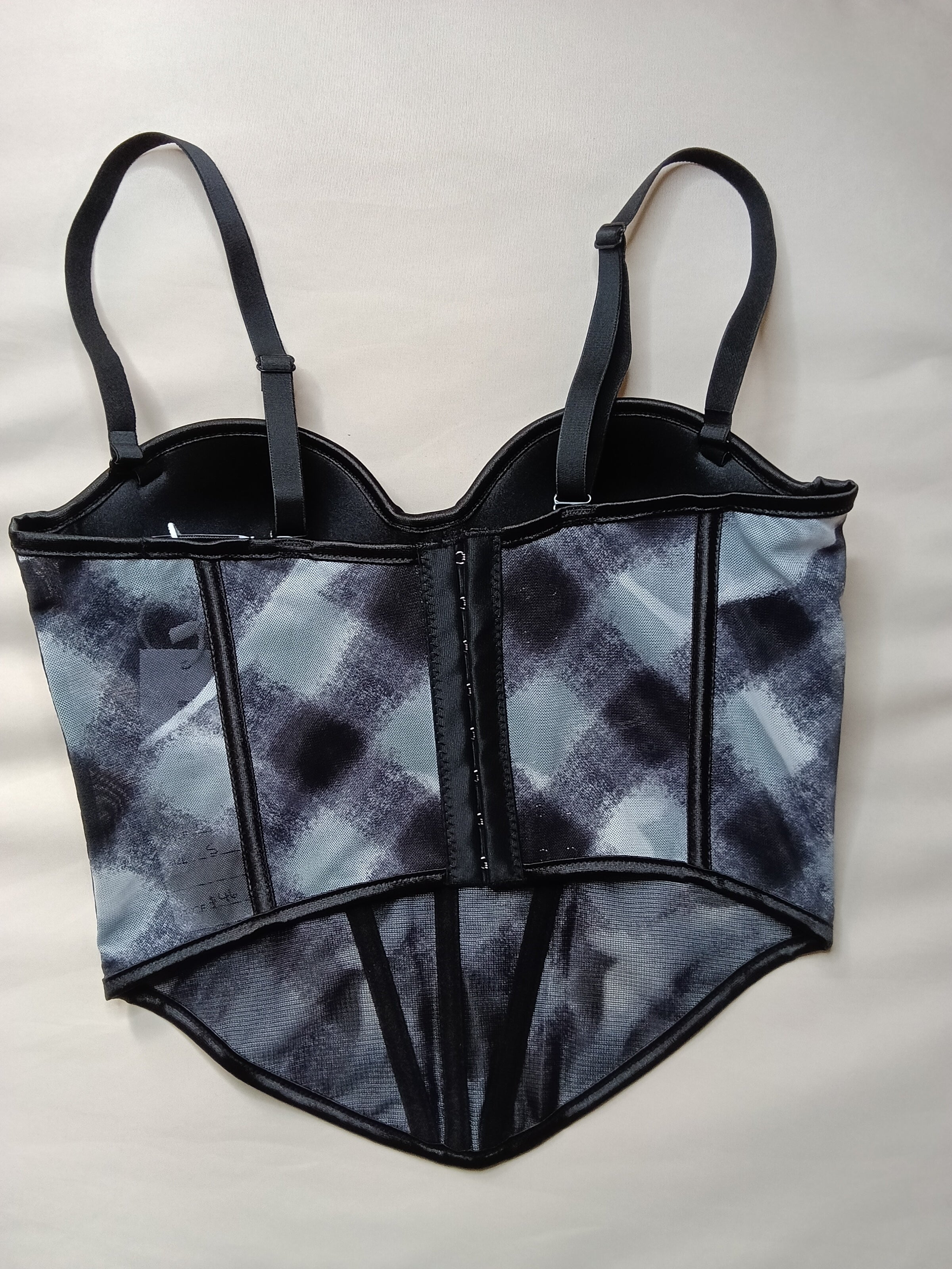 Top Corset "Grey Aura" con Estampado Difuminado y Varillas Contrastadas