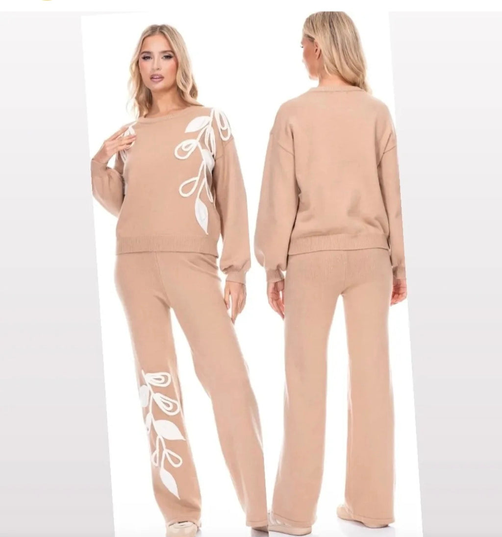 Set Knit Floral Nude