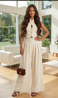 Conjunto de Lino Top Halter Cruzado y Pantalón Wide Leg – Off-White