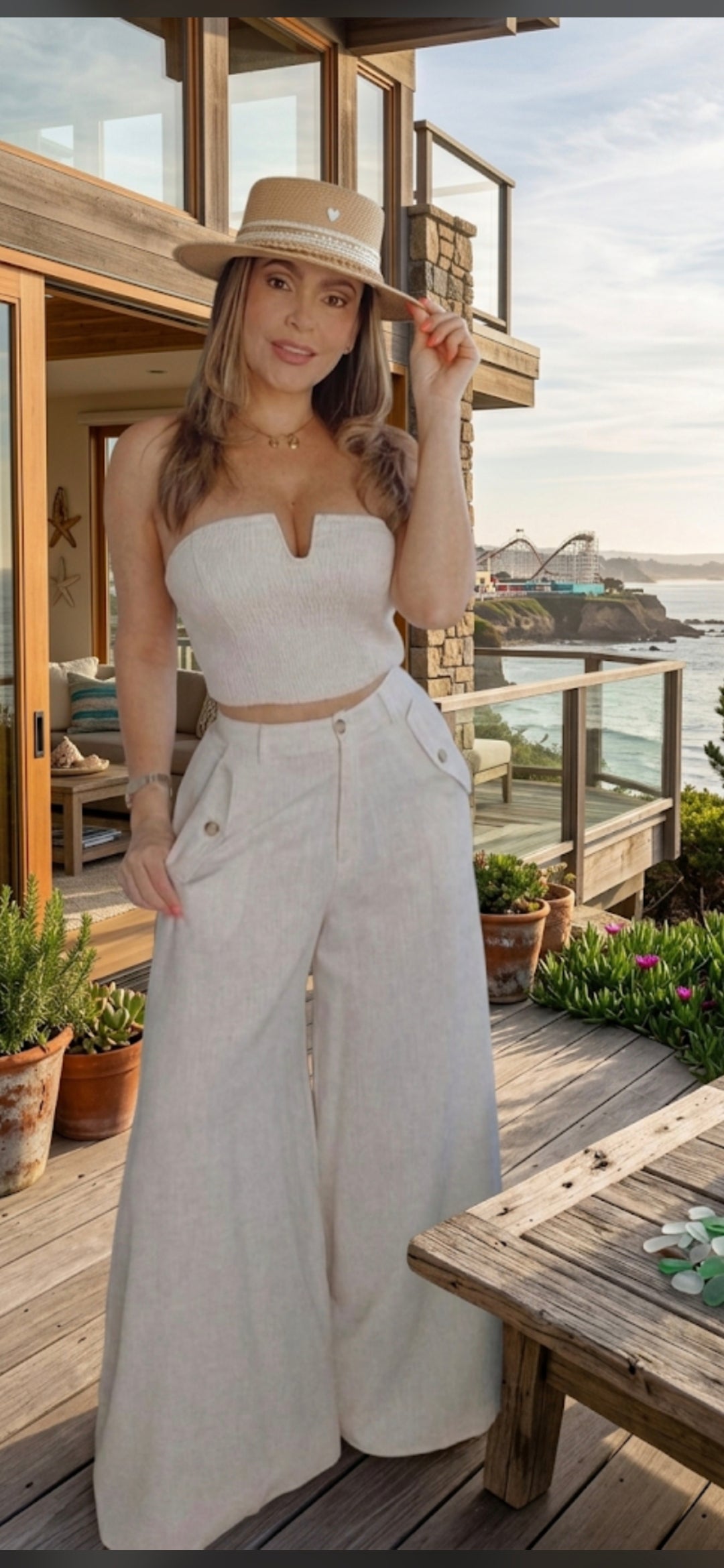 Conjunto Lino "Aura" – Top Strapless Estructurado y Pantalón Wide-Leg 🌾✨