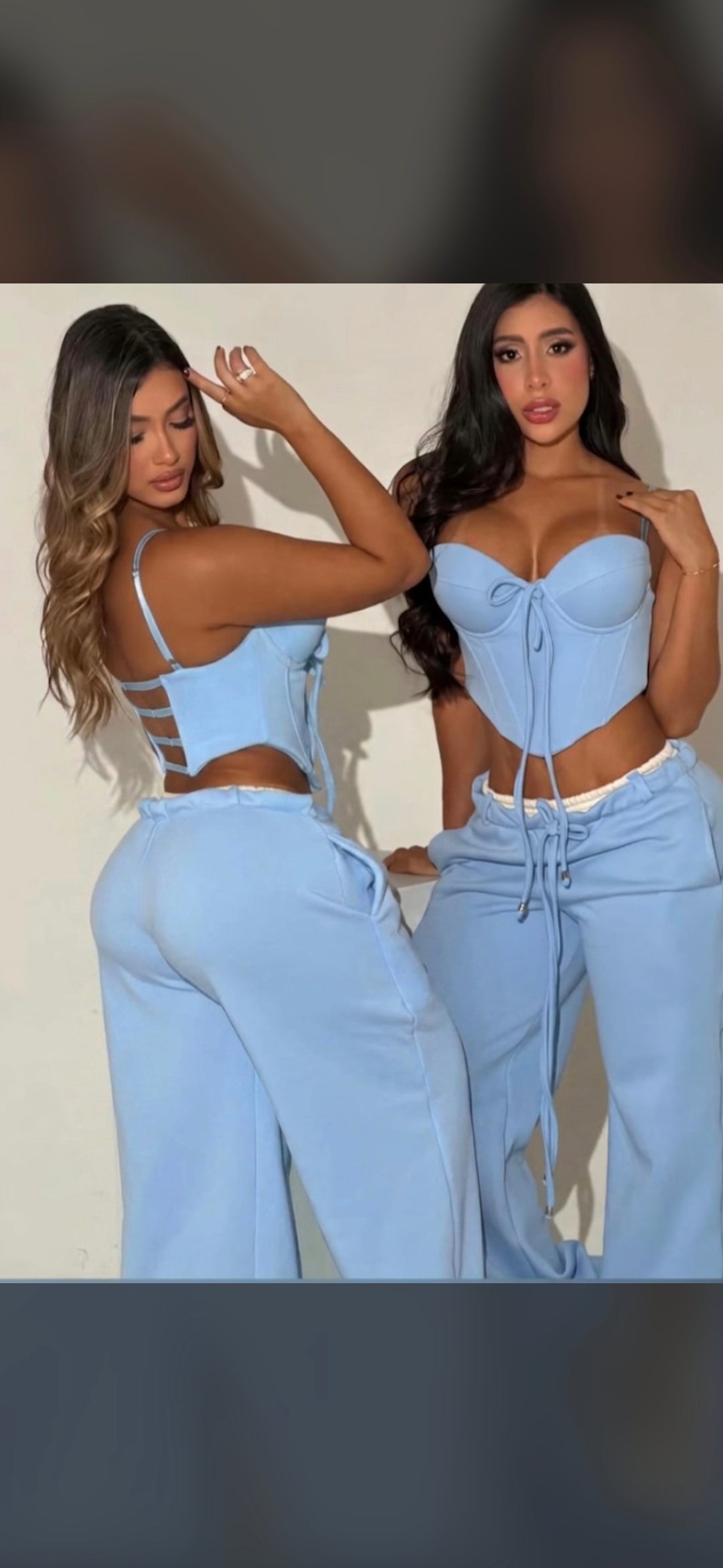 Conjunto Set de Dos Piezas: Top Corset y Pantalón Holgado "Baby Blue"