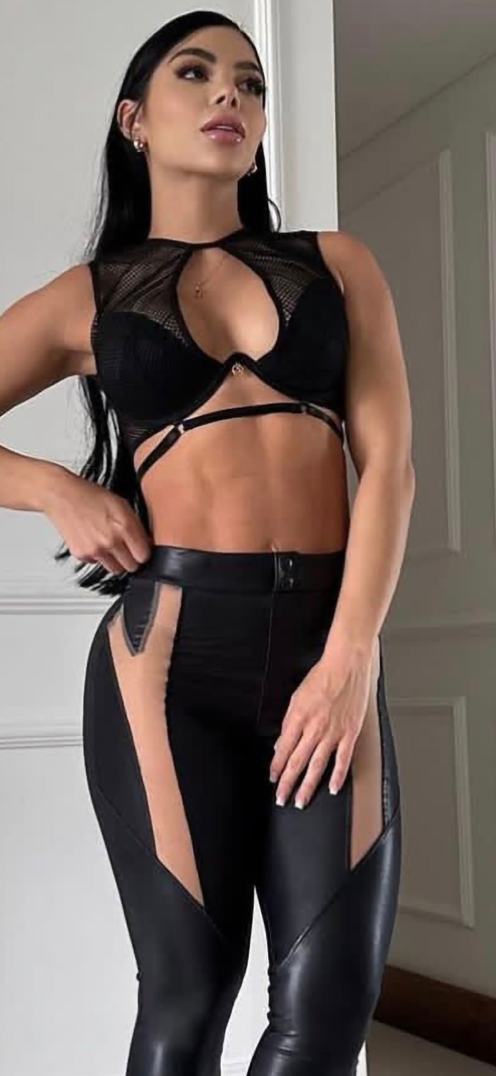 Leggins Efecto Cuero con Transparencias "Sensual Cut" - Talla Única