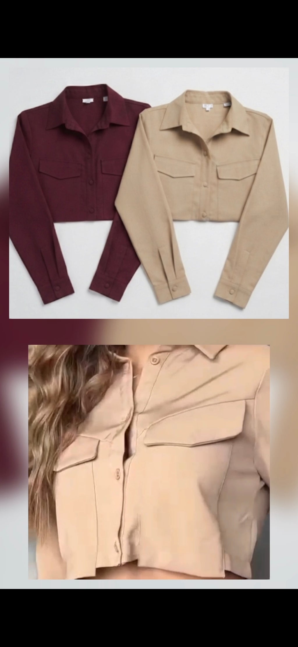 Blusa Crop Style Camisera con Bolsillos Frontales