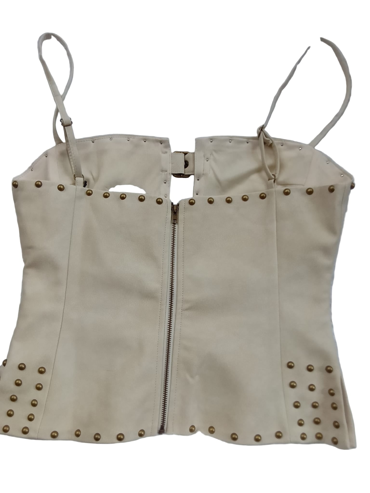 Distressed leather studded top