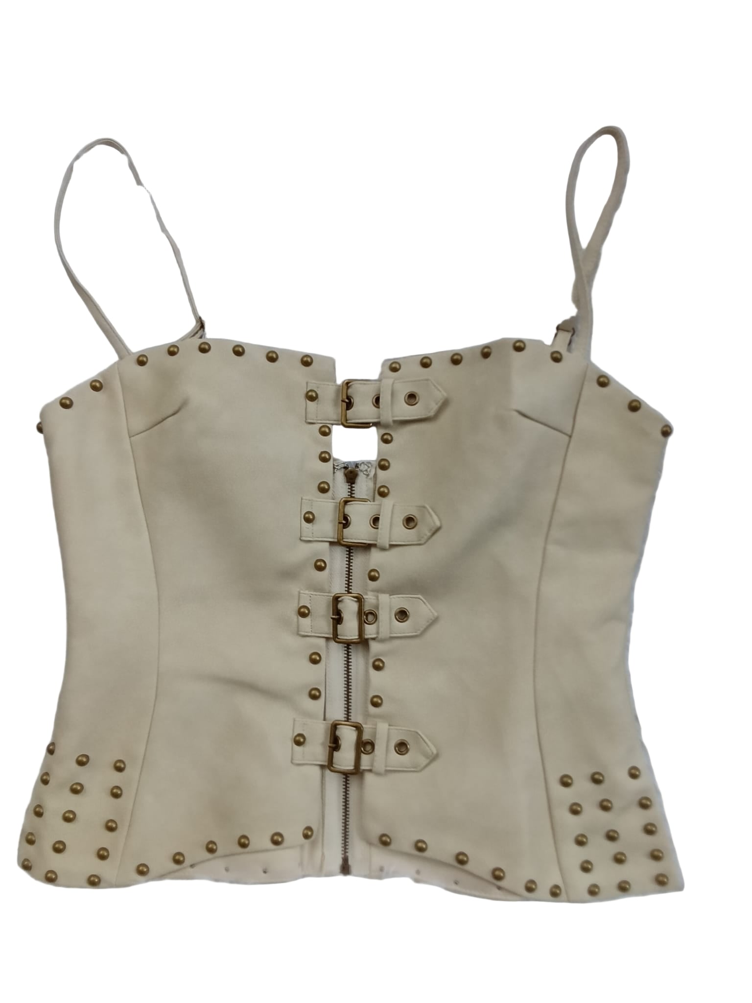 Distressed leather studded top