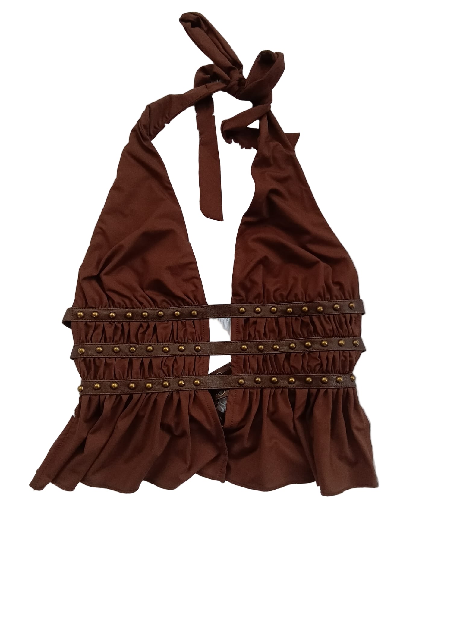 Indie split front studded open back halter top plunging v neckline with c Style TA31479-indie